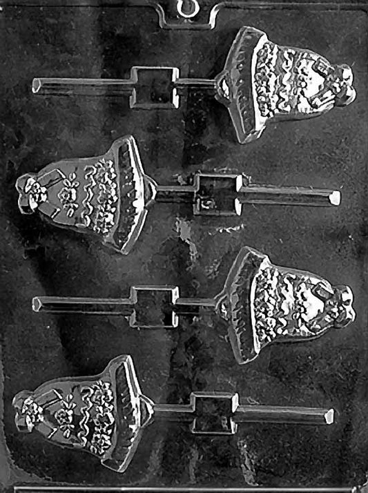 SMALL BELL Lollipop chocolate mold; small bell-shaped lollipop.