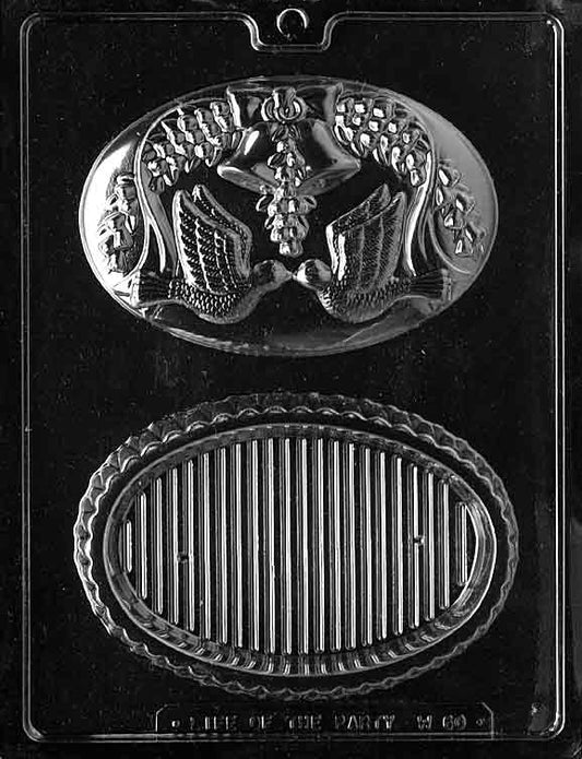 Dove/Wedding Bell Pour Box mold W060, large chocolate box featuring a bell with flying dove; broad surfaces with gentle relief.