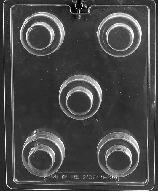 Wedding Cookie Cake mold W072, taller chocolate shell creating a mini tiered look over a cookie; smooth stacked sides.