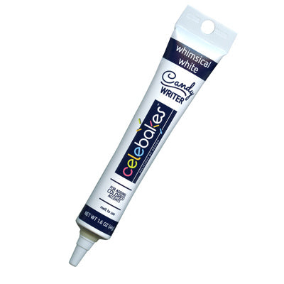 Tube of Celebakes Whimsical White Candy Writer for decorating chocolates and candies.