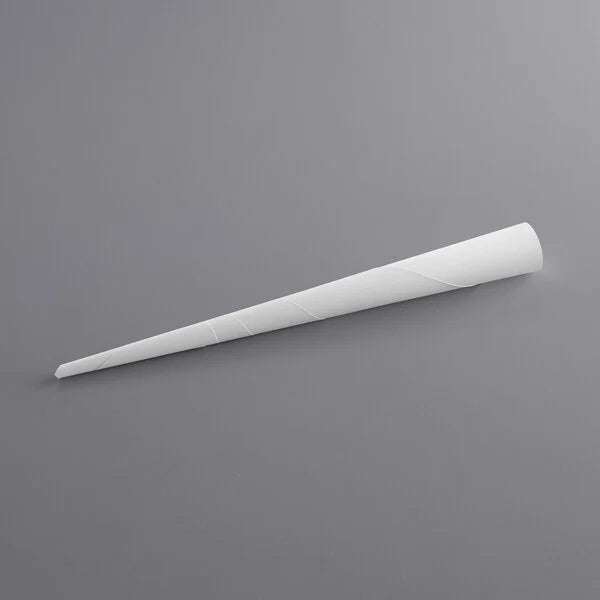 Carnival King white cotton candy cone made of heavy-duty paper with a triple-wrapped handle, ideal for serving spun sugar at fairs and events.
