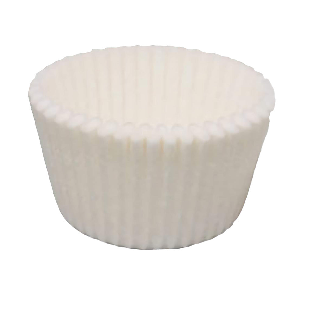 White jumbo cupcake liner with tall side walls, ideal for oversized cupcakes and muffins; wax-coated for grease resistance.