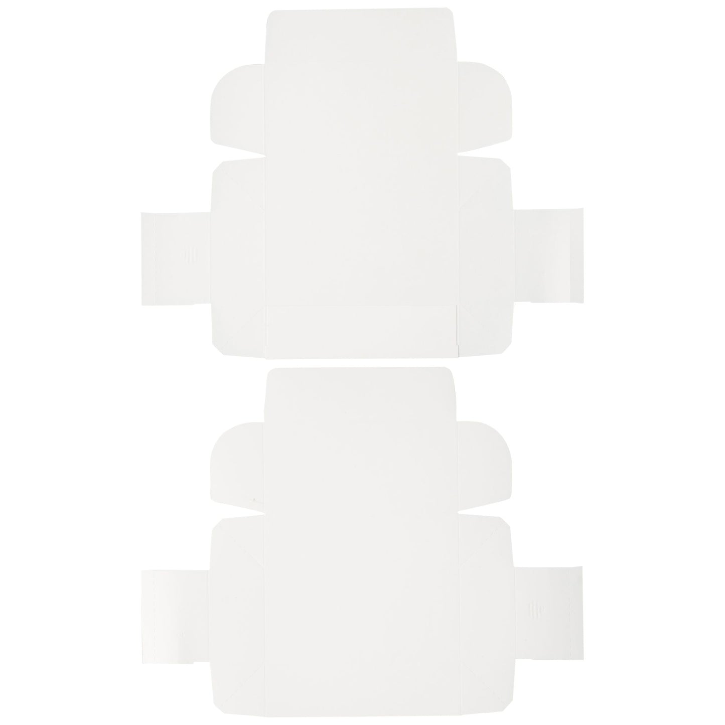 Flat layout of a white 1 lb candy box before assembly, showing the quick-fold design for easy setup and packaging.
