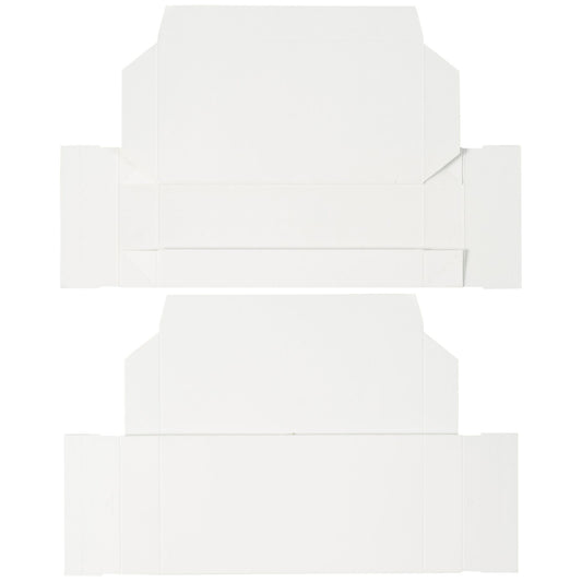 Flat layout of white 1/2 lb candy box before assembly, featuring a foldable one-piece design for easy setup.