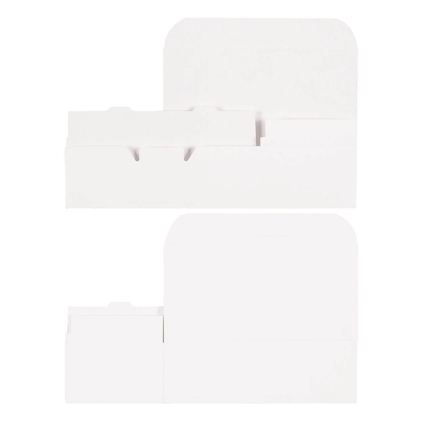 Flat view of white rectangular candy boxes before assembly, showing the foldable design suitable for packaging candies and treats.