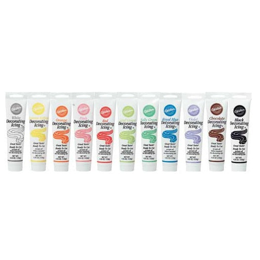 Several Colors of Wilton Ready to Use Icing Tubes Lined Up