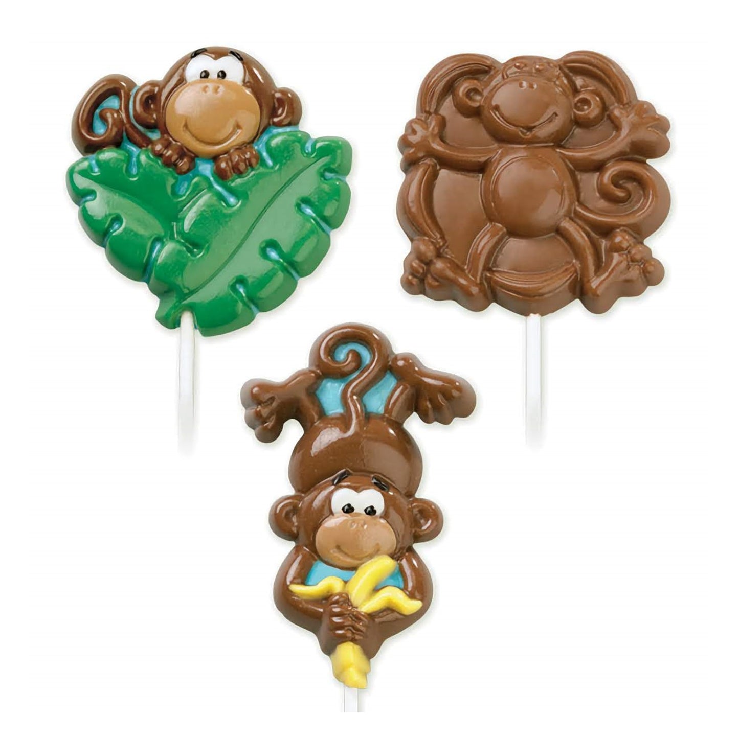 Fun monkey-shaped lollipop molds by Wilton, great for making jungle-themed treats or birthday party favors.