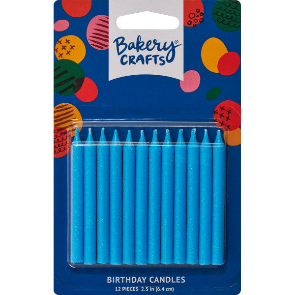 Package of twelve blue birthday candles from Bakery Crafts.