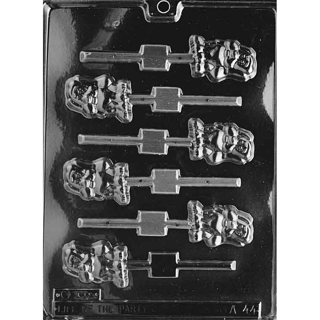 Baby hound puppy chocolate lollipop mold with six 1½ x 2-inch dog-shaped cavities and stick channels