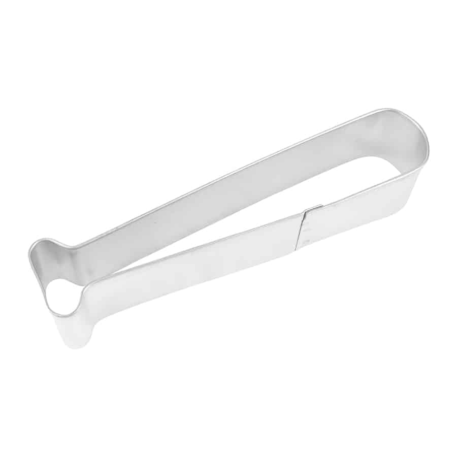 Metal baseball bat-shaped cookie cutter, ideal for making sports-themed cookies and treats.