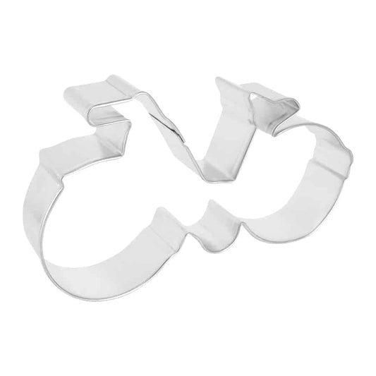 Angled side view of the Bicycle Cookie Cutter, showing its detailed frame and wheels.