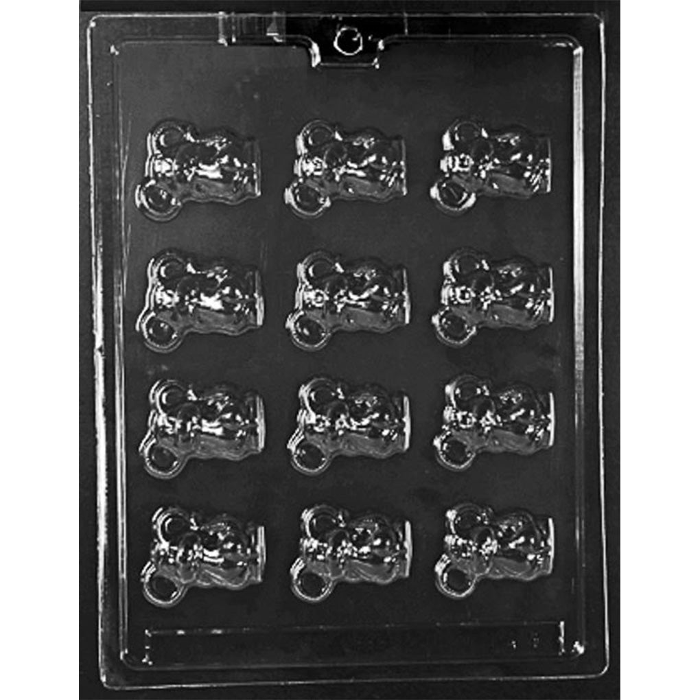 Twelve-cavity bite-sized cute mice chocolate mold with round ears, small faces, and paws measuring approximately 1 1/2 x 1 7/8 inches each