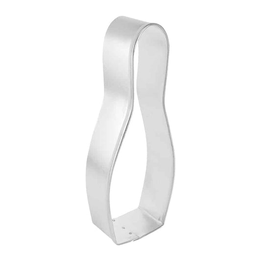 Angled side view of the Bowling Pin Cookie Cutter showing its curved design.
