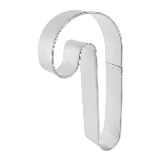 Angled side view of the candy cane cookie cutter, showing its sturdy build and seamless edges.