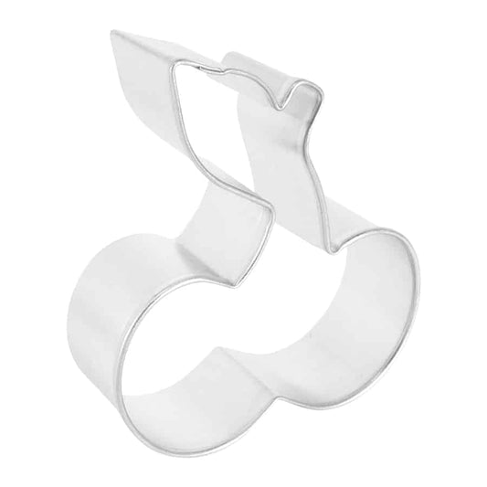 Angled view of a cherry cookie cutter, showcasing its sturdy build and defined shape.