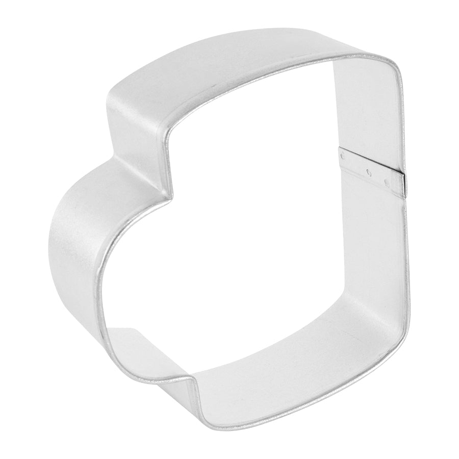 Angled side view of the cookie cutter, highlighting its depth and sturdy edges.