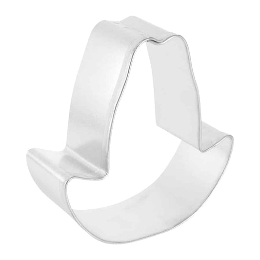 Side view of the cowboy hat cookie cutter, showing its curved brim shape.