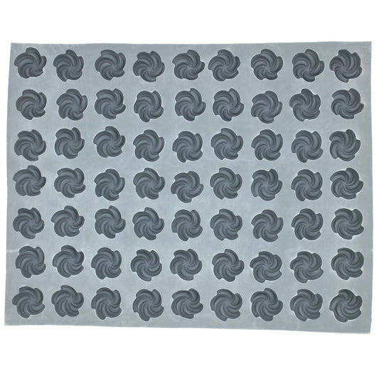 Full sheet of the Fancy Swirl Deep Cavity Mint Mold with 56 swirl-shaped cavities, perfect for batch-making decorative candies and cream cheese mints.
