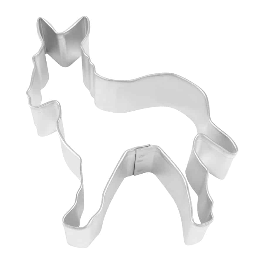 Donkey-shaped cookie cutter made of metal, featuring long ears and a sturdy design.