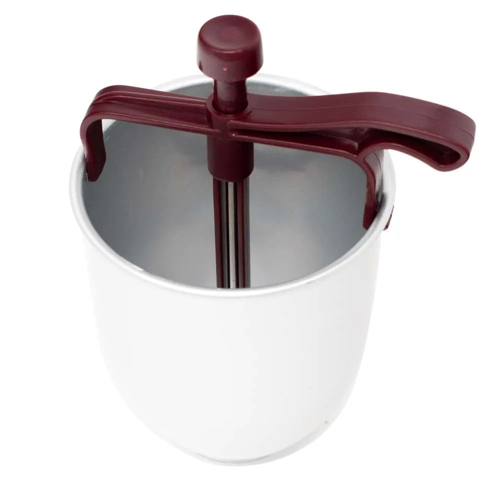Top-down view of batter dispenser with internal mechanism and handle