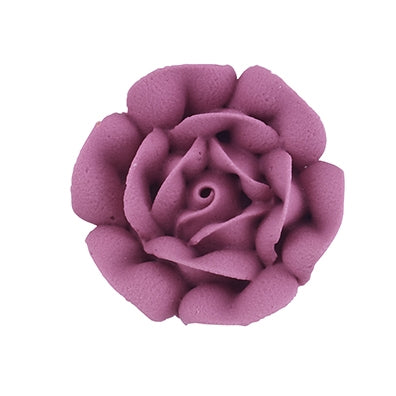 dusty rose royal icing rose with layered petals, 1.75 inches in diameter