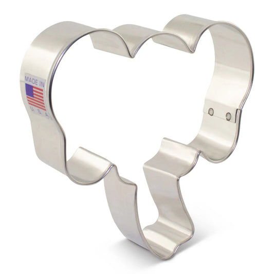 Elephant Face Cookie Cutter made of metal, featuring a detailed shape with large ears and a trunk.