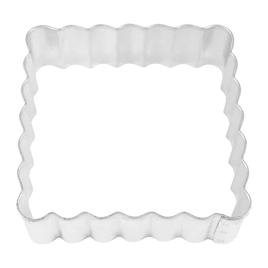 Square Fluted Cookie Cutter – metal cutter with scalloped edges for creating elegant cookies, pastries, and fondant designs.