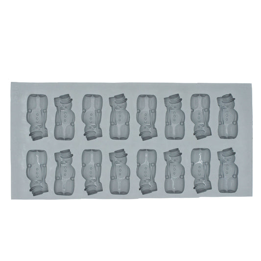 Full sheet of large snowman rubber mint molds with whimsical Frosty-style snowman design, perfect for holiday candy making