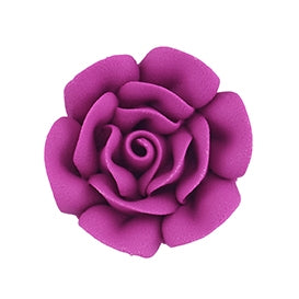 fuchsia royal icing rose with layered petals, 1.75 inches in diameter