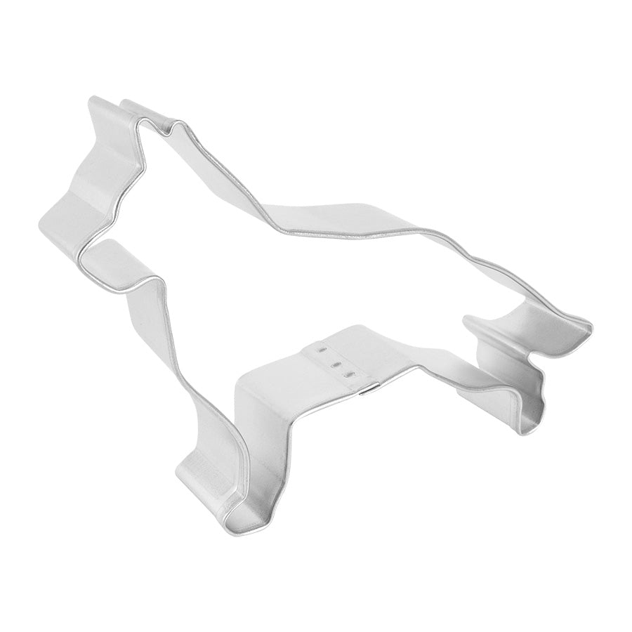 A side view of the German Shepherd cookie cutter, showing its depth and the detailed shape of the dog's body.