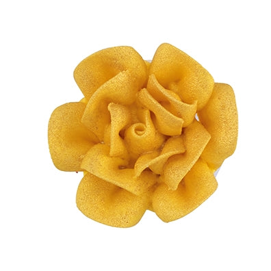 Gold royal icing rose, medium size, shimmery piped flower for elegant cake designs