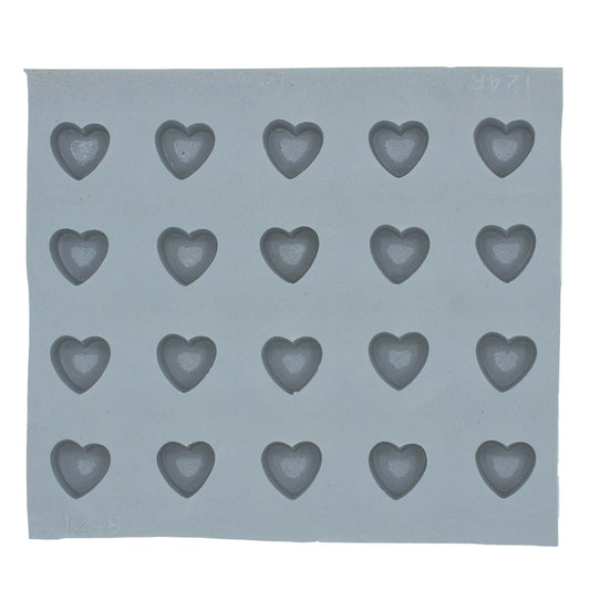Full sheet of mini heart rubber mint mold featuring 20 cavities for crafting small heart-shaped treats for weddings, showers, and holidays.