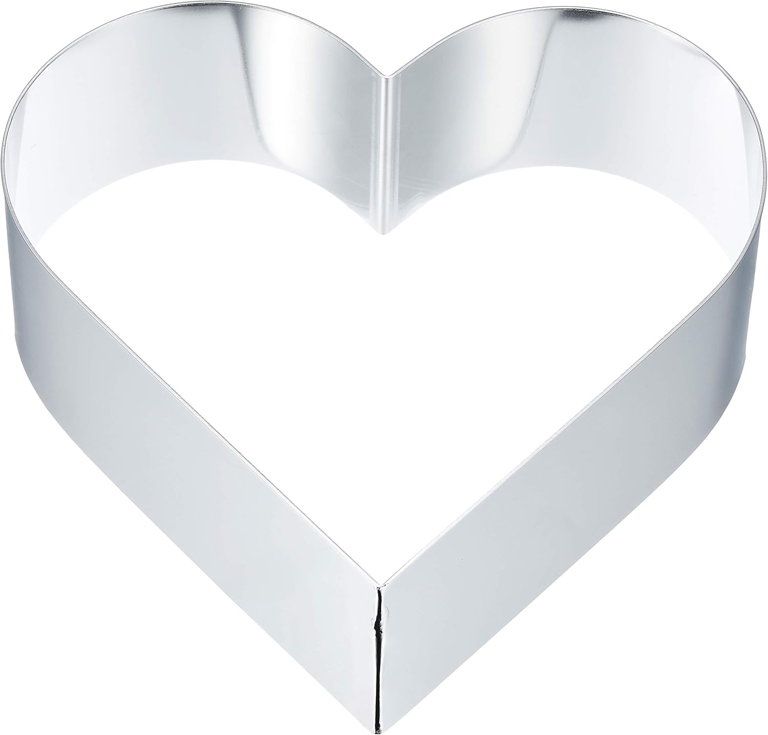 Heart-shaped baking ring made from heavy-gauge aluminum, shown with clean, sharp corners and smooth, straight sides for cake and dessert shaping
