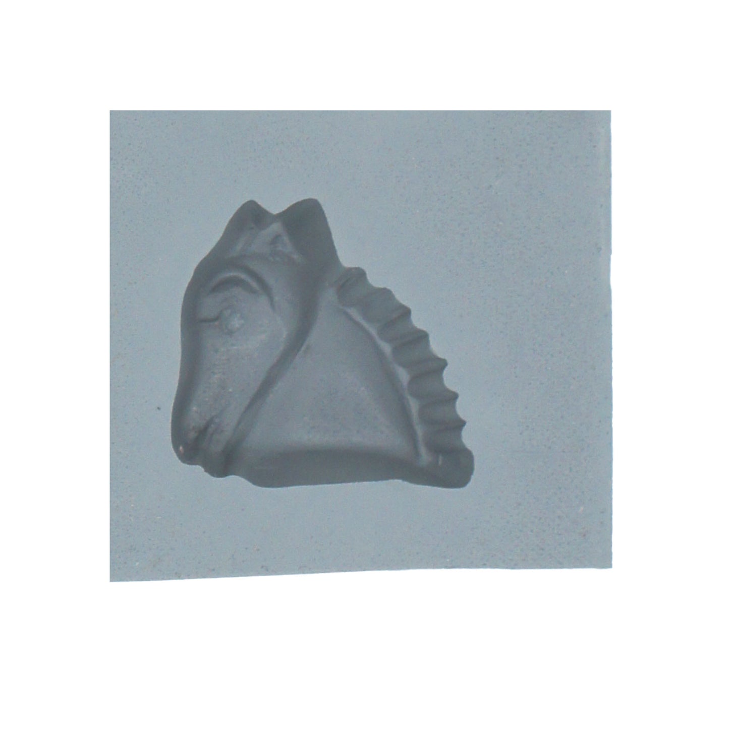 Close-up of horse head rubber mint mold cavity with defined mane and facial detail for Western-themed treats