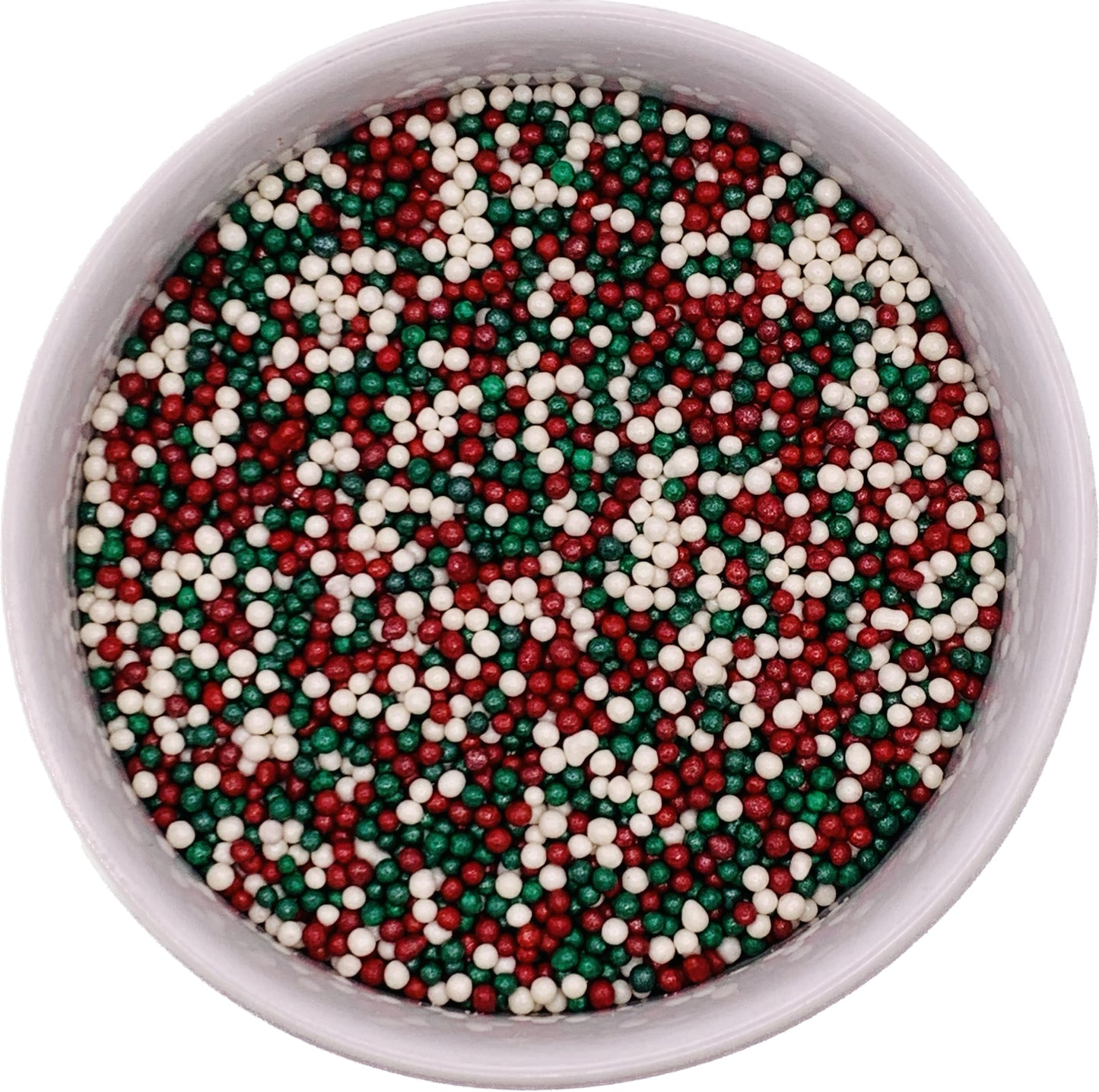 Jingle Blend Non-Pareils in a small white bowl