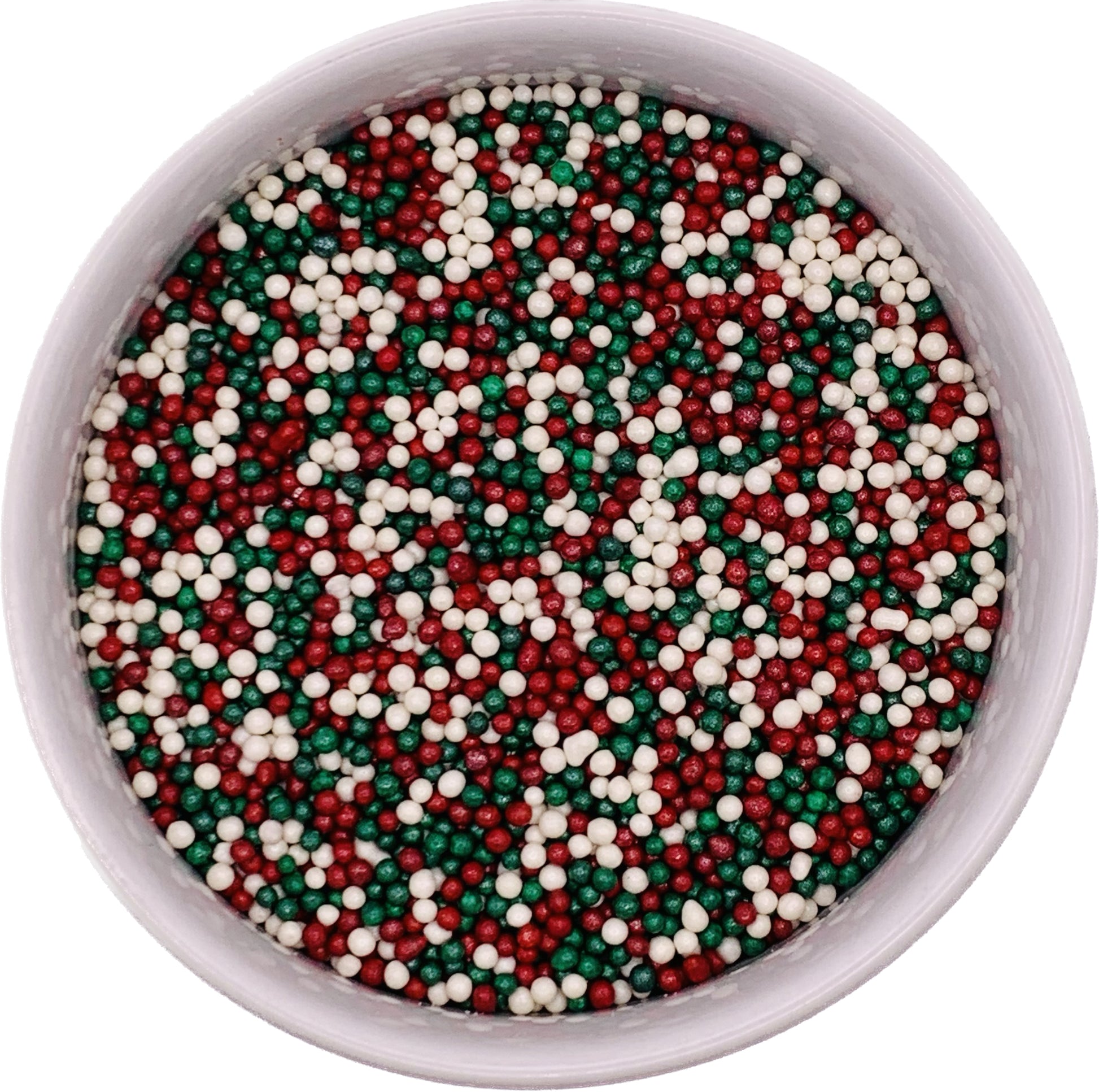Jingle Blend Non-Pareils in a small white bowl