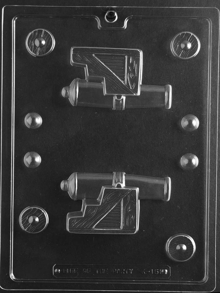 3D Pirate Cannon chocolate mold, clear mold shaped like cannon for chocolate making.