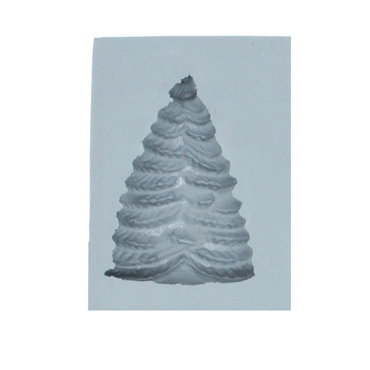 Close-up of large Christmas tree rubber mint mold with detailed layered branches for holiday candy making