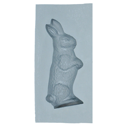 Close-up of a large standing rabbit cavity in a natural rubber mint mold, ideal for making detailed cream cheese mints, chocolates, or fondant pieces.
