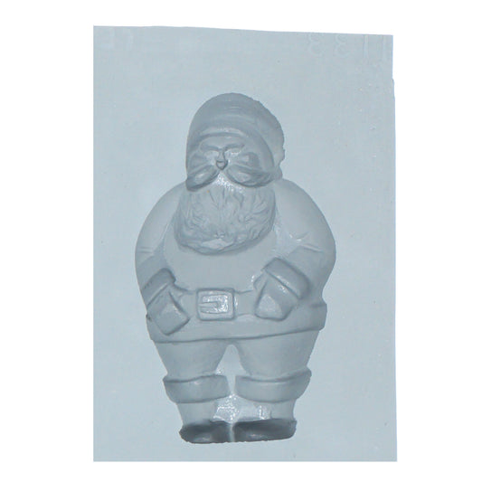 Close-up of large Santa Claus rubber mint mold with detailed holiday design for candy making