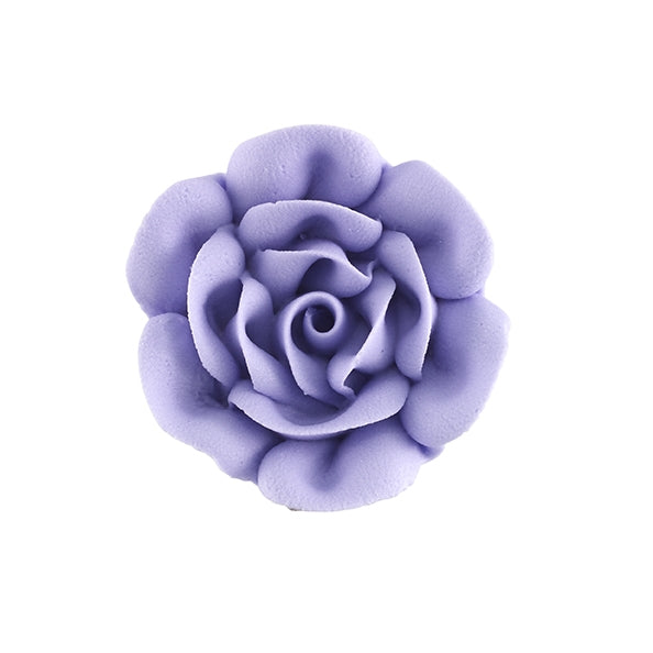 Lavender royal icing rose with curled petals, 1.75 inches in diameter