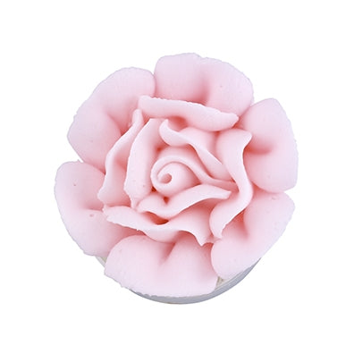 Light pink royal icing rose, medium edible flower with delicate piped petals