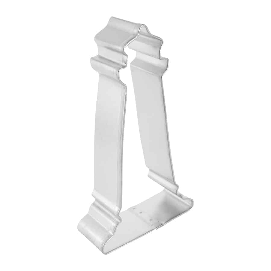 Side view of the lighthouse cookie cutter showing its depth and sturdy edges.