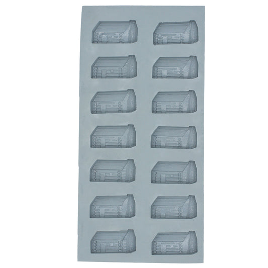 Full sheet of log cabin rubber mint mold featuring multiple rustic cabin cavities for mints, chocolates, or fondant accents