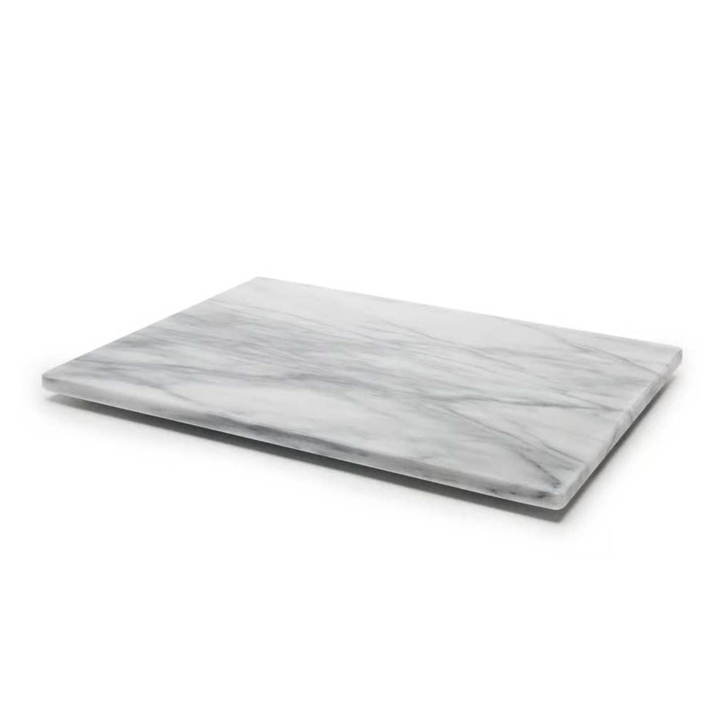 White marble pastry board with natural gray veining, 12 x 16 inches, perfect for rolling dough and baking tasks.