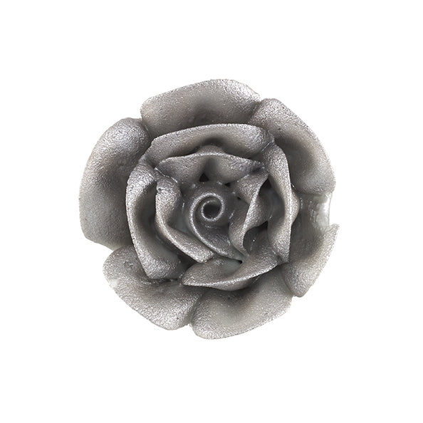 Metallic silver royal icing rose, 1 3/4 inch, edible flower decoration for elegant cakes and cupcakes