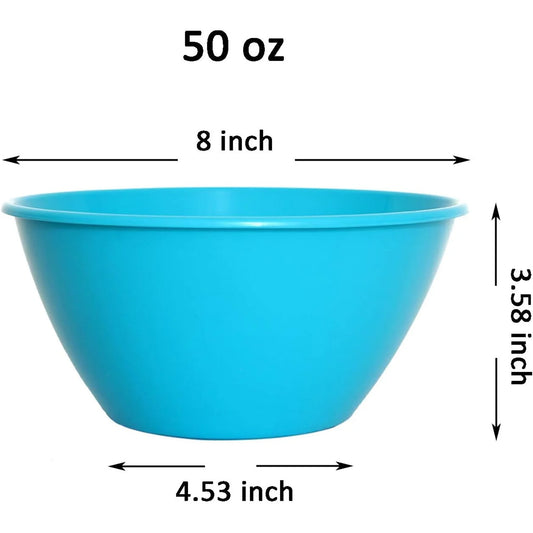 Light blue 50 oz. microwavable chocolate melting bowl showing 8-inch diameter, 3.58-inch height, and 4.53-inch base measurements.