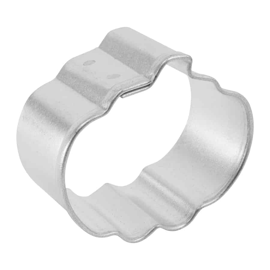 Side view of a mini pumpkin cookie cutter, showcasing its sturdy steel construction.