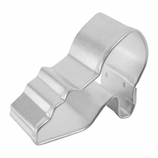 A side view of the miniature high heel cookie cutter showing its depth and details.