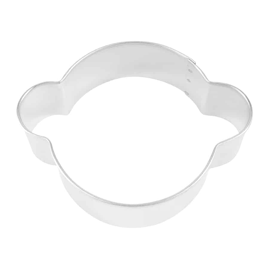 Monkey face-shaped cookie cutter with round ears and a smooth outline.